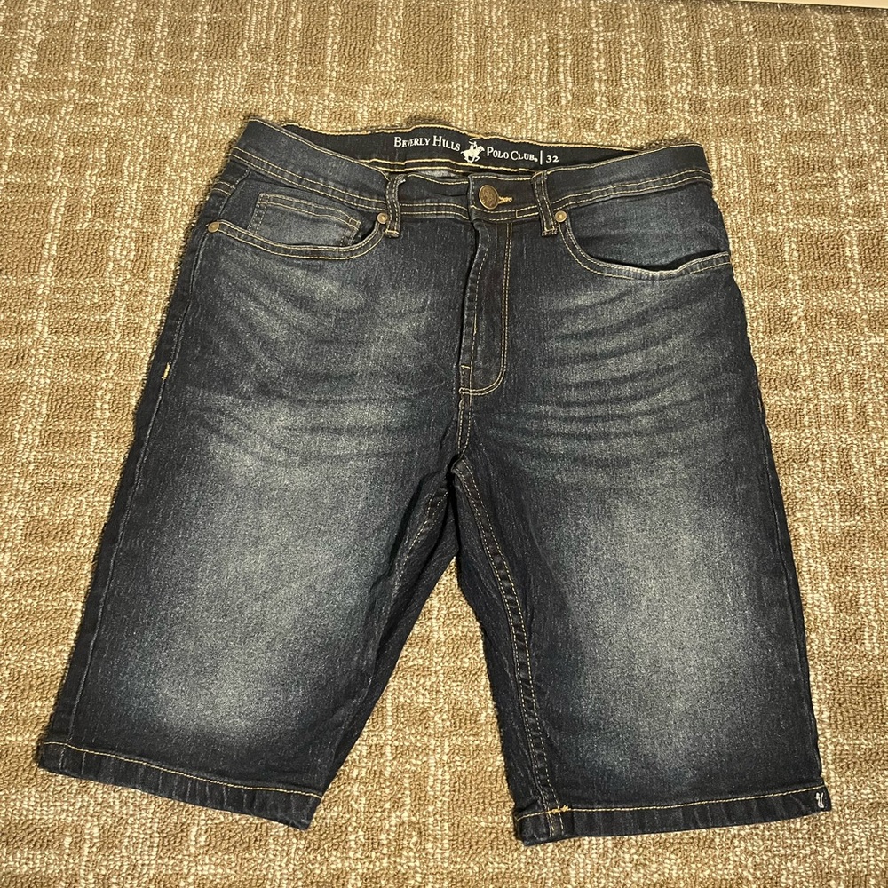 Beverly Hills Polo Club Regular Fit Denim Dark Wash Jean Shorts Mens Size 32